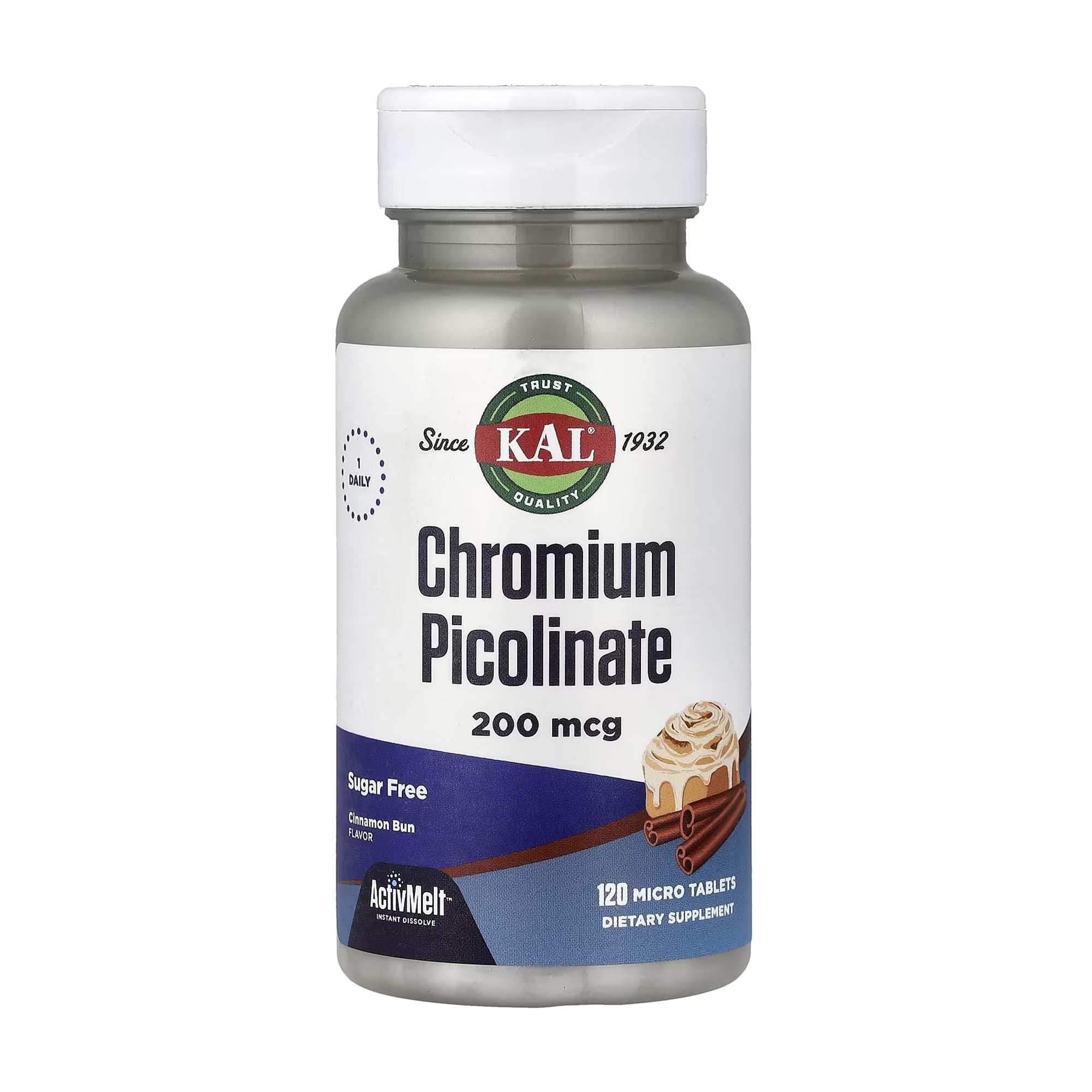 Піколінат хрому KAL Chromium Picolinate зі смаком булочки з корицею, 200 мкг, 120 таблеток